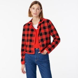 New! J Crew sz Large L Sweater-jacket Red Black Buffalo Check NWT